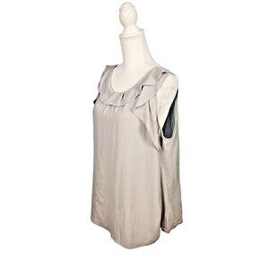 LOFT Womans GREY Top RUFFLE Collar Accents Lightweight size XL